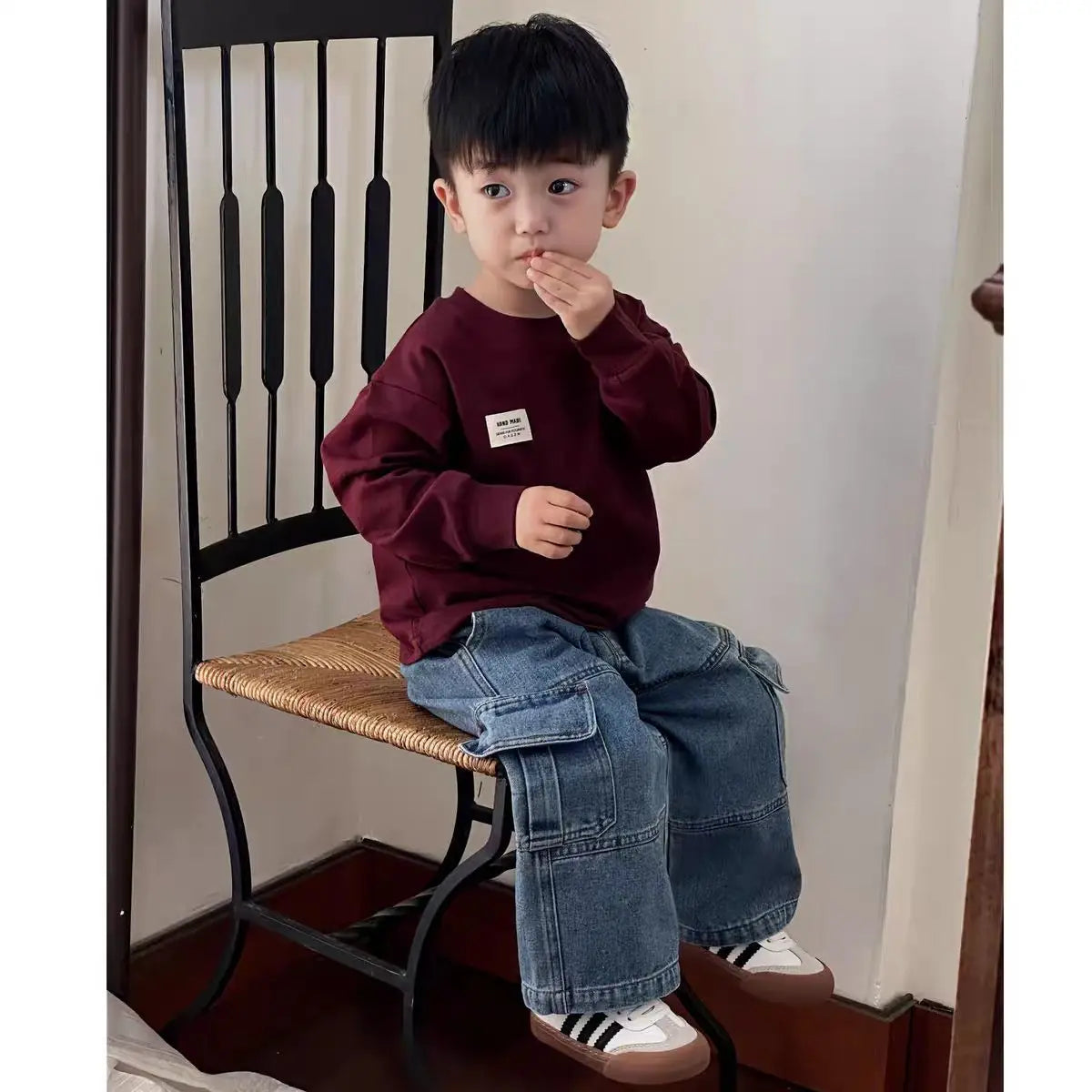 Boys Jeans Korean Style All-match Loose Cargo Pants Kids Fashion Brand Mid-small Children Autumn Casual Straight Pants Spring