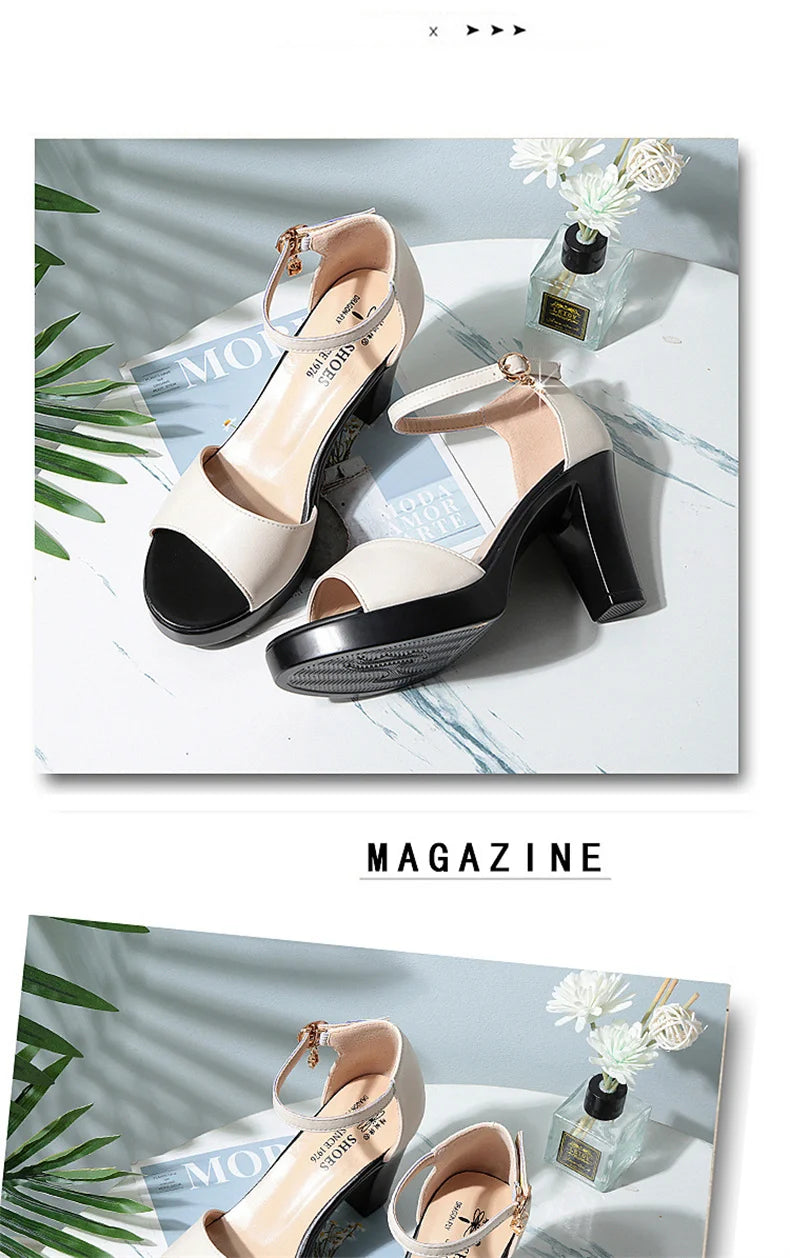 Summer Women Block Heels Fashion Breathable High Heels Sandals Classic Fish Mouth Buckle Versatile Waterproof Platform Sandals