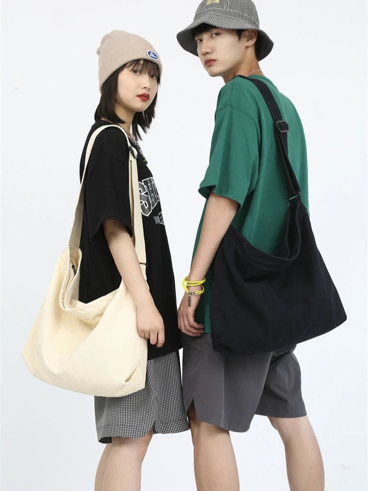 Simple Shoulder Bags Men Solid Cleanfit Unisex Bolsos Vintage Thicken Autumn Japanese Harajuku Canvas Large Capacity Handbags