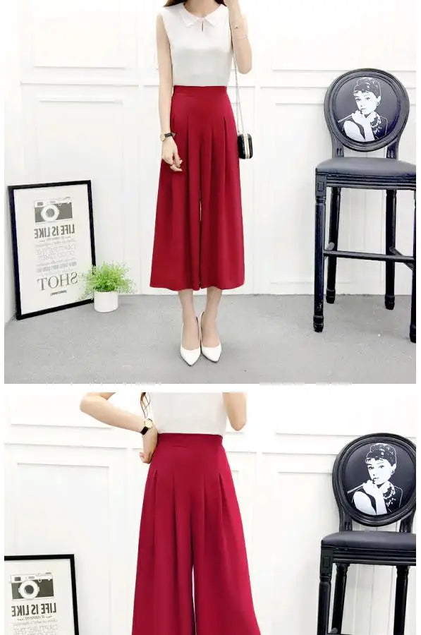 High Waist Wide Leg Pants Skirt Pants Chiffon Cotton Linen Seven Eighteen Length Trendy Women's Casual Trousers Commute Style