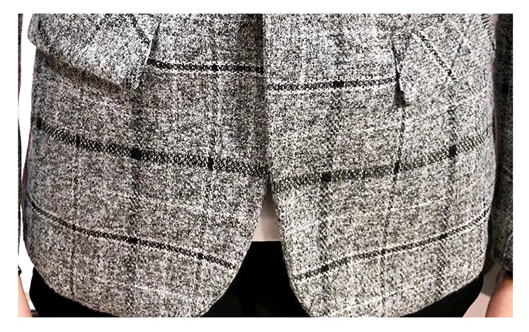 Spring and Autumn New Boutique Japanese Style Print Stand Collar Mens Casual Jacket Slim Male Coat Male Plaid Suit Jacket Blazer