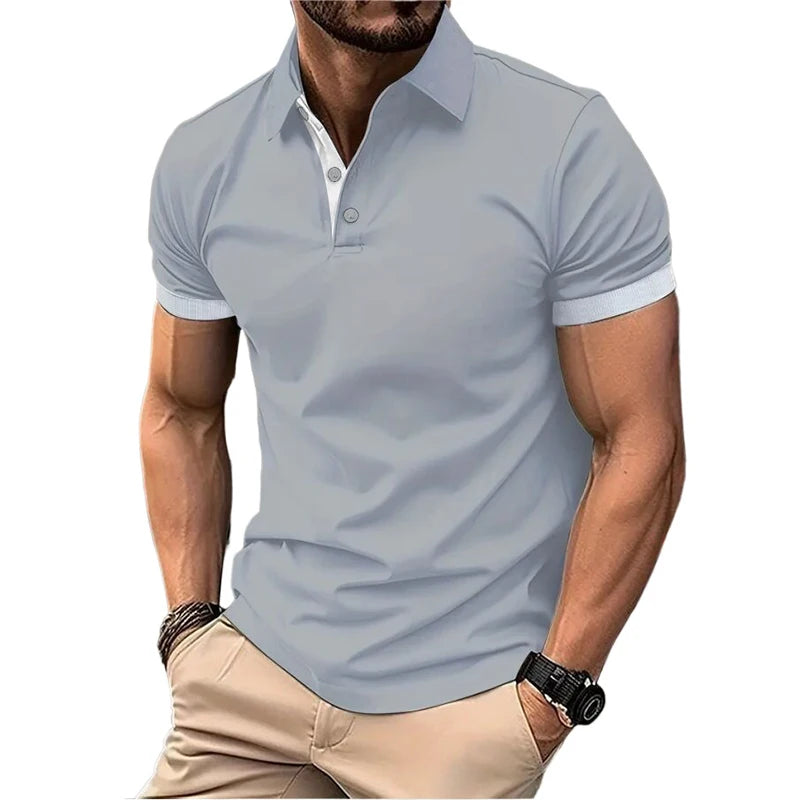 Summer Short Sleeve Polo Shirt Mens Large Stritching T Shirts Lapel Business Breathable Tee Shirt Lightweight Sweatwear