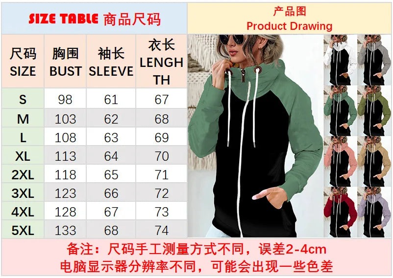 2025 Autumn Winter Women's High-neck Sweatshirt Casual Pocket Pile Collar Fleece Zipper Cardigan Color-blocking Velvet Coat