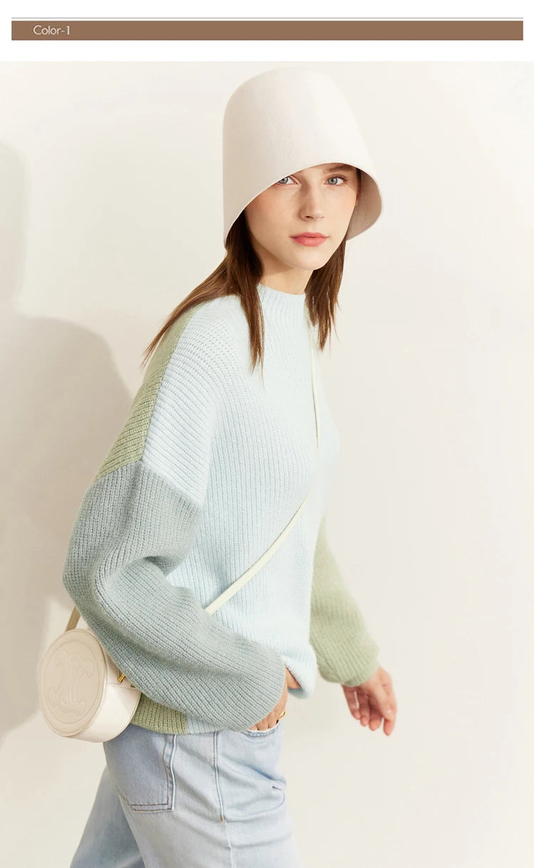 AMII Minimalism Sweaters Women 2024 Spring Street wear Spliced Knitted Top Drop Sleeve Loose Full Pullovers Sweaters 12344144