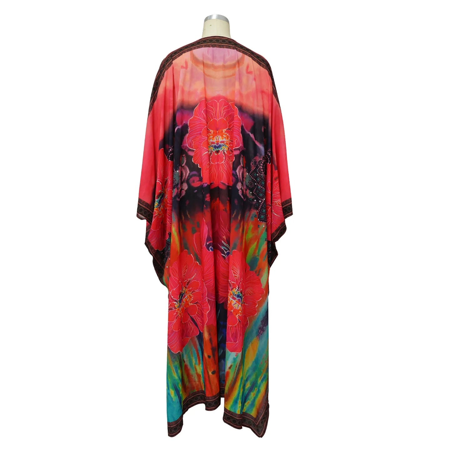 African Dresses for Women See-Through Chiffon Sexy V-neck Bohemian Printing Maxi Dresses Africa Kimono Bikini Holiday Beachwear