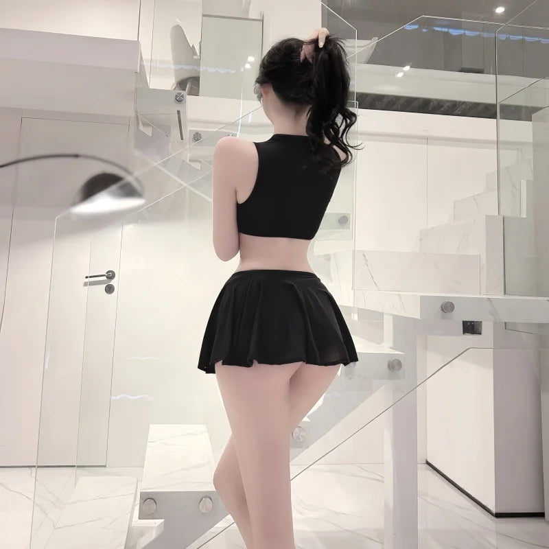 Fashion Korean Style Mini Skirt Girls Womens See Through High Waist Black A Line Short Pleated Skirts Christmas Street Club Wear