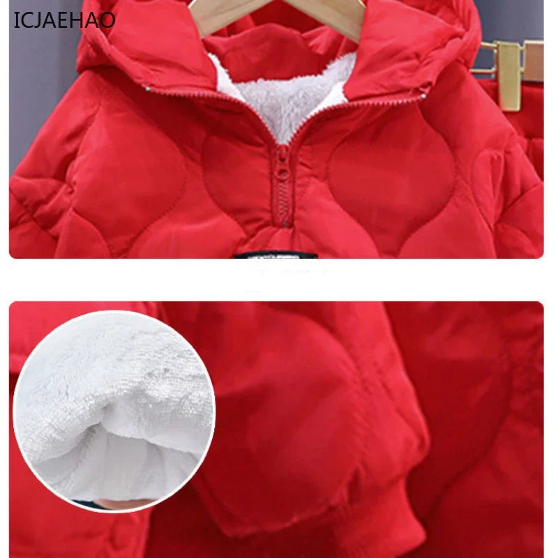 2025 Children Warm Thick Jackets Pants Suit Spring Girls Boys Clothing Sets Coats Trousers 2-10 Y Kids Tracksuit Winter Outfits