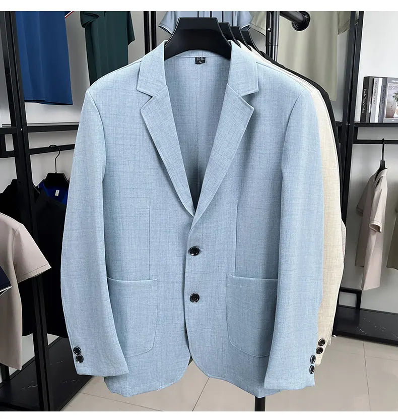 Mens Linen Blend Suit Jacket Lightweight Smart Casual Blazer Summer Sun Protection Outerwear Coat Wedding Prom Vacation Beach