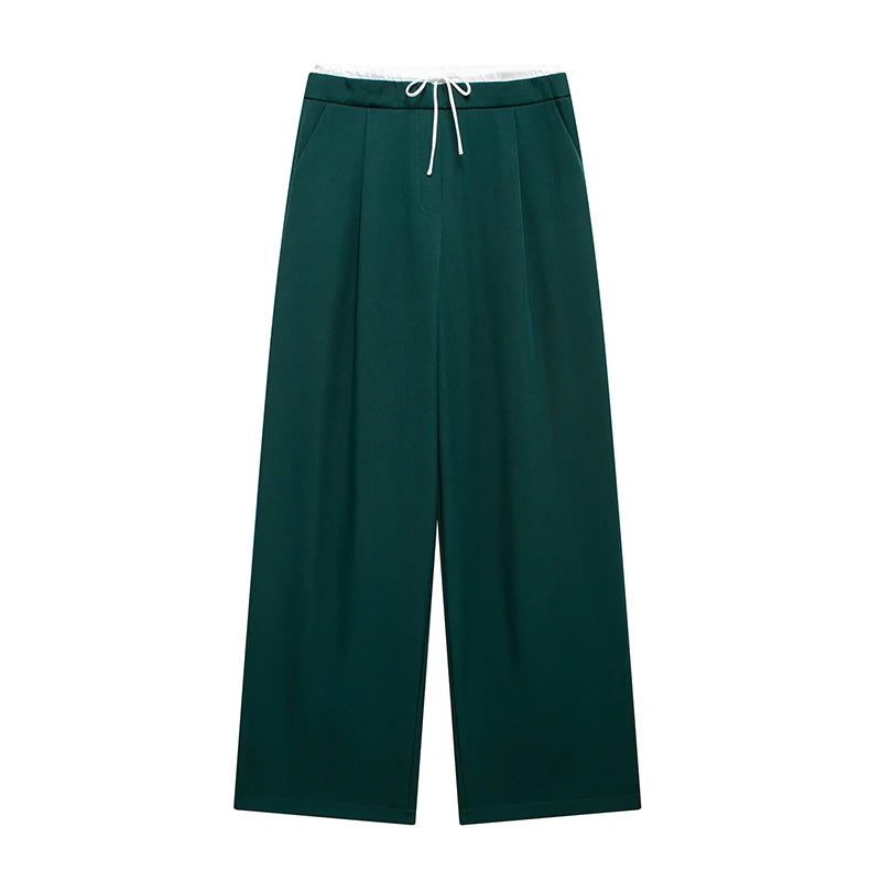 Willshela Women Fashion Solid Lace Up Side Zipper Straight Pants Vintage High Elastic Waist Female Chic Lady Trousers