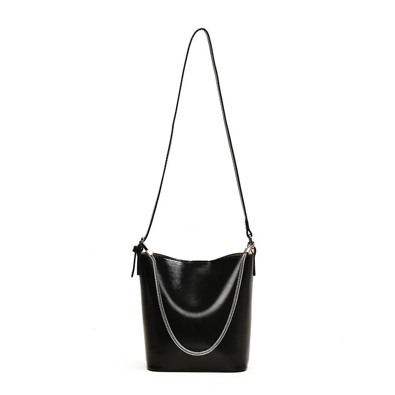 New Women's Large Capacity Bucket Bags with Wide Shoulder Strap Single Shoulder Handbag Drawstring Handheld Crossbody Bags