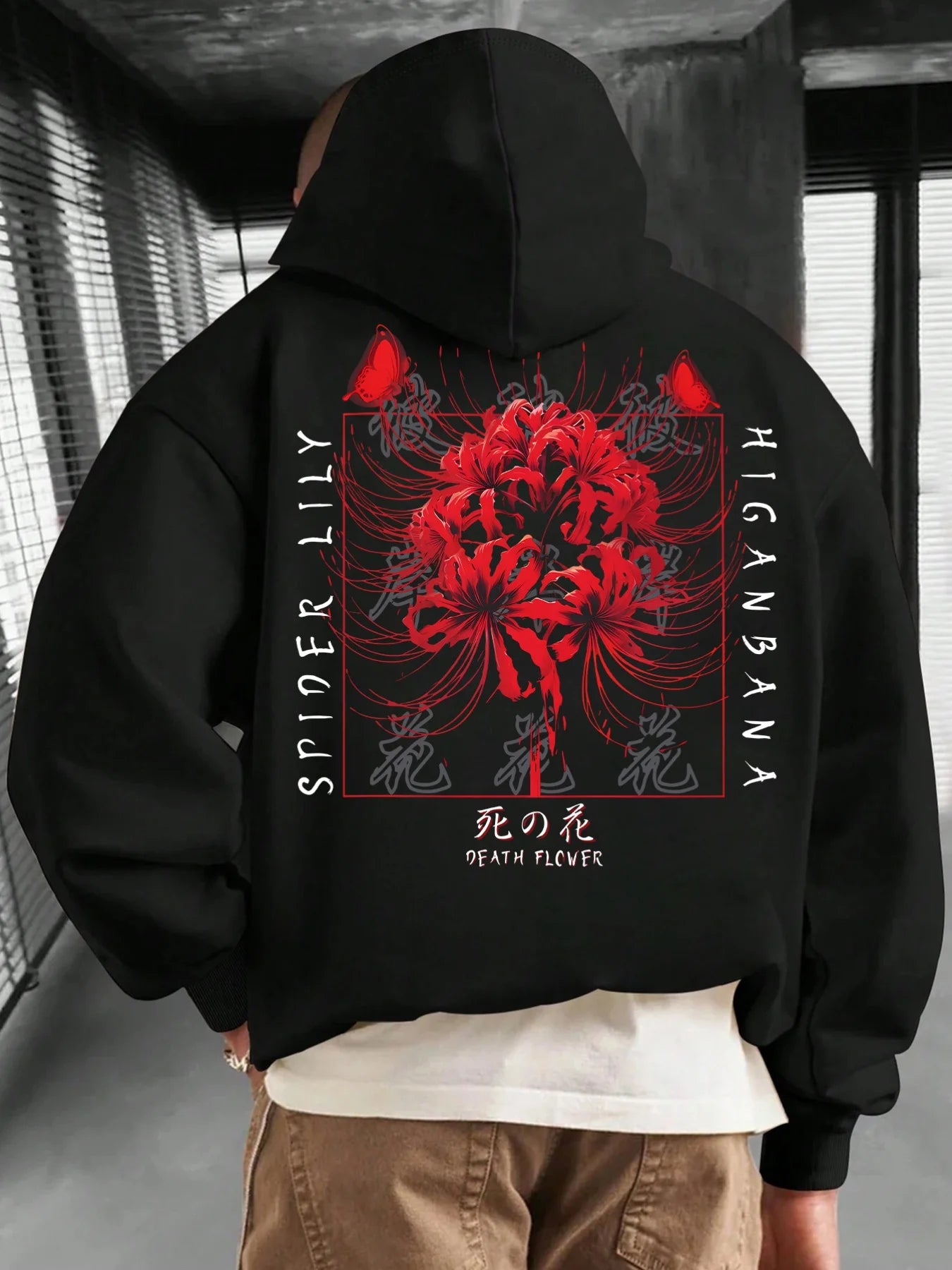Red Spider Lily Men's Winter hoodie 100%Cotton Japanese higan bana fleece sweatshirt Casual fall clothes y2k oversized hoodie BAZAARHUBO