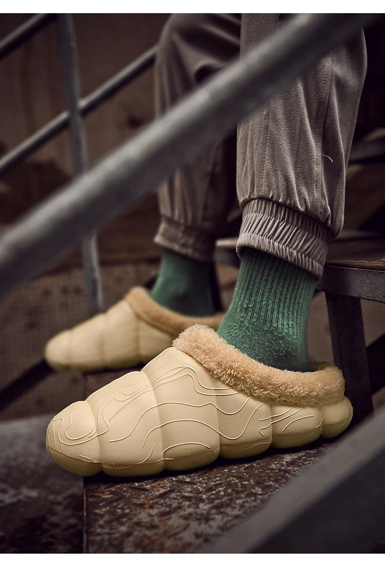 STRONGSHEN Men Women Warm Slippers EVA Slip on Shoes Walking Shoes Winter Fur Half Slipper Soft Household Sandals Zapatos Hombre