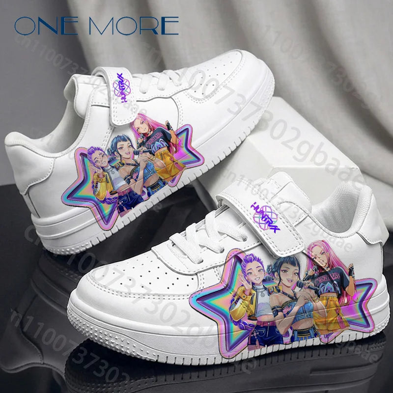 KPop Children's Day Gift Children White Shoes Woman Girls Pattern Kpop Girl Group Printed Design Thick Sneaker Gift Size 28-40