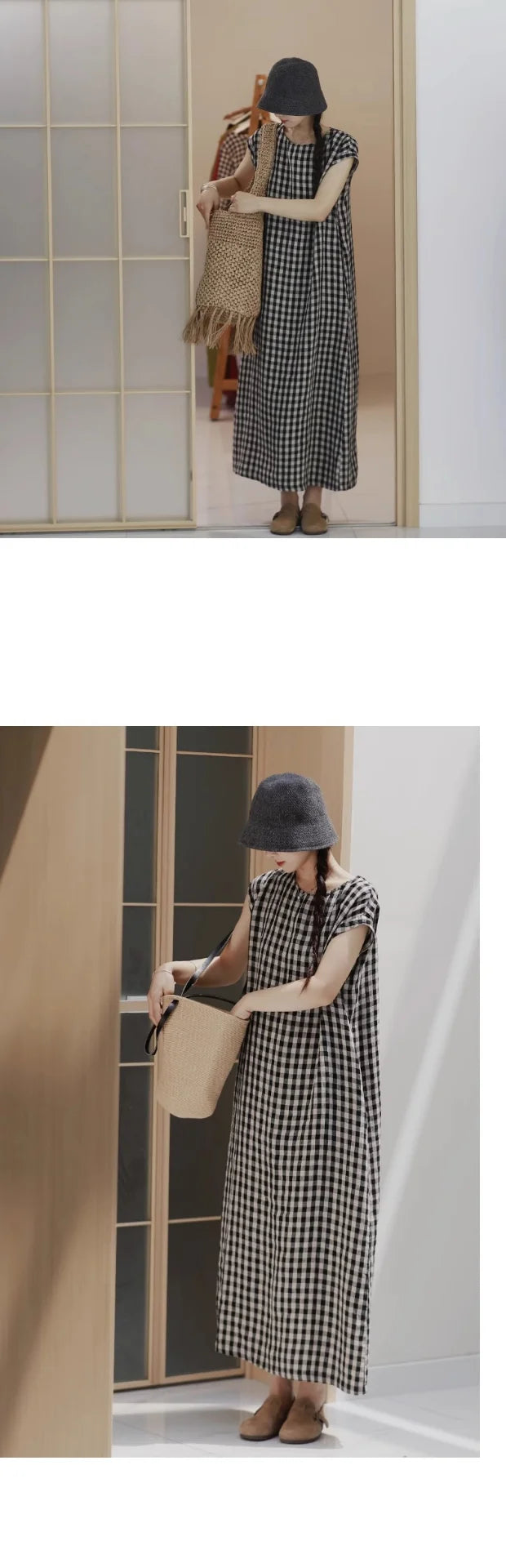 Casual Bla White Plaid A-Line Vest Dr Women's Mid-Length Spring Summer New Sle Simple Leisure Dr Korean Sle