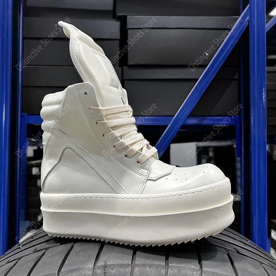 Brand RO Double Bottom Fashion Shoes Designer Women Ankle Boot Platform 6cm Original Casual Men Shoes Luxury Leather Zip Shoes