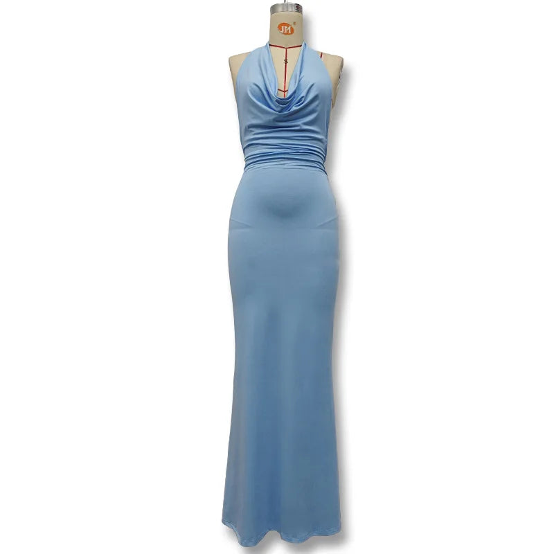 New Swing Collar Sleeveless Elegant Backless Long Dress Spicy Girl Solid Color Sexy Y2K Women Long Skirt Summer Fashion Dresses
