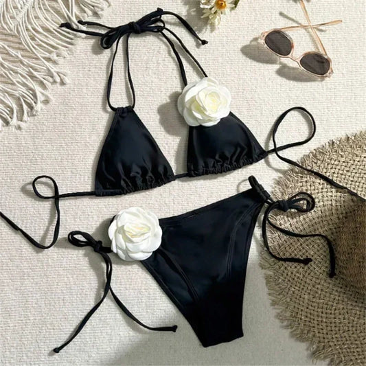 Sexy Rose Flower Bikini Beachwear  Swimwear Thong Bikini Women Swimsuits Swimming Bathing  Brazilian Bikinis Set Mujer Biquini