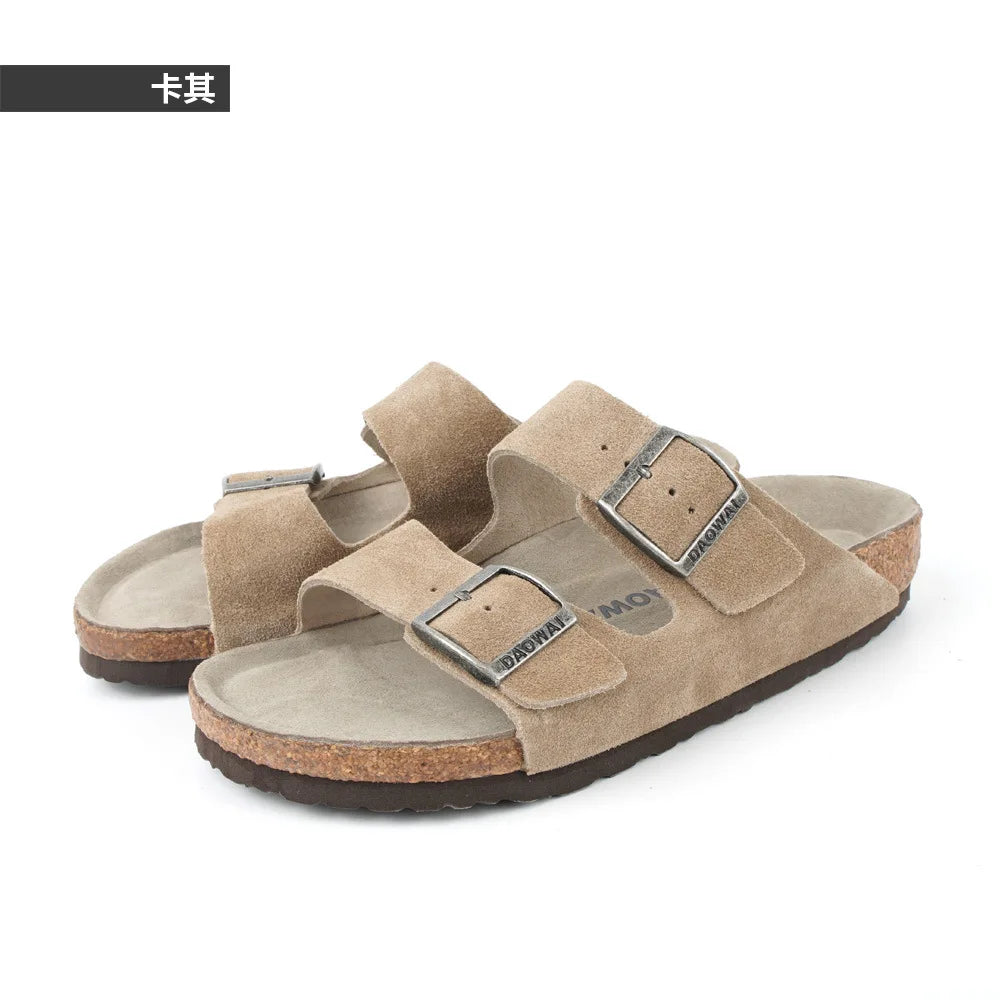 Genuine Leather Men Women Cow Suede Slippers Boy Girl Beach Slides Classic Cork Footbed Women Sandals  With Orthopedic Diabetic