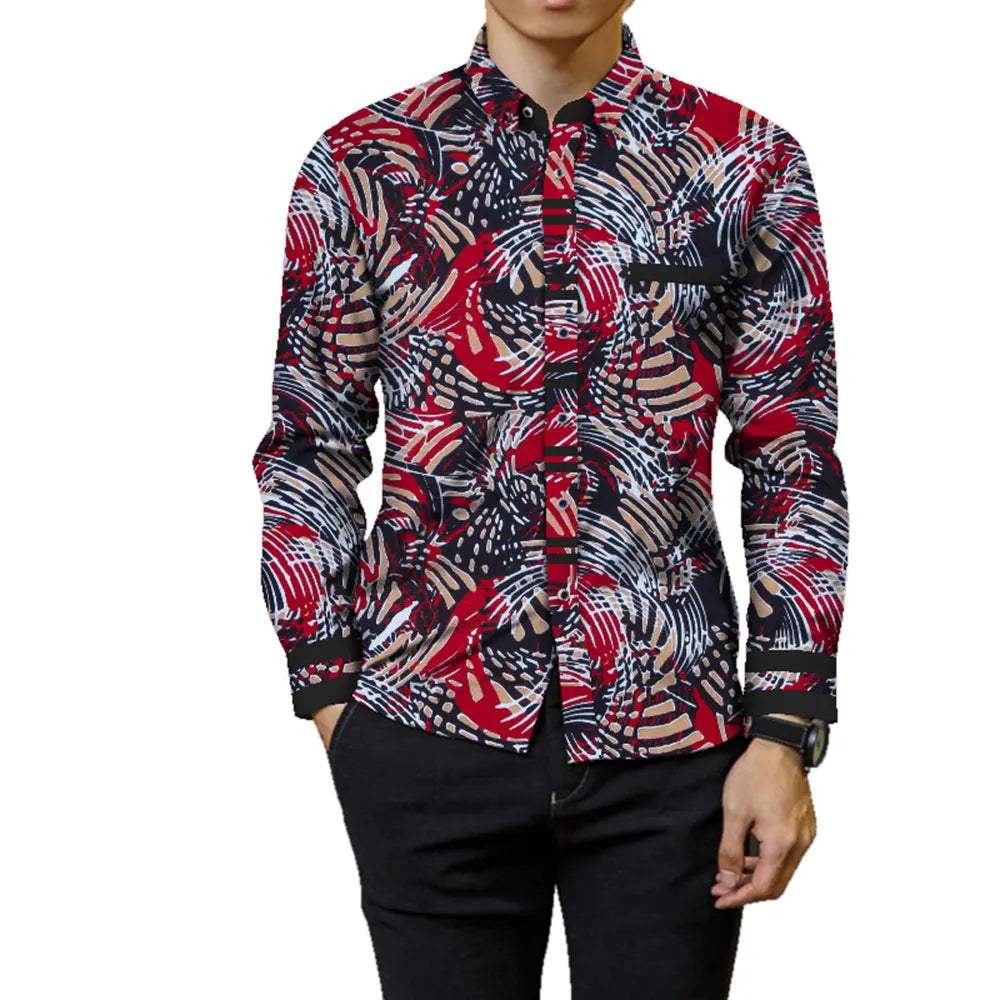 Fashion Mens Africa Festive Clothing Ankara Clothes African Print Tops Long Sleeve print Cotton patchwork T-shirt wyn905