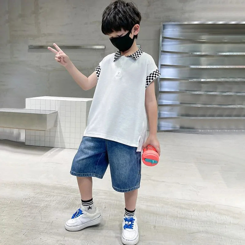 New Boys Summer Fashion Denim Shorts Kids Casual Loose Thin Knee-Length Trousers for 3-12 Years Teenager Outdoor Jeans Pants