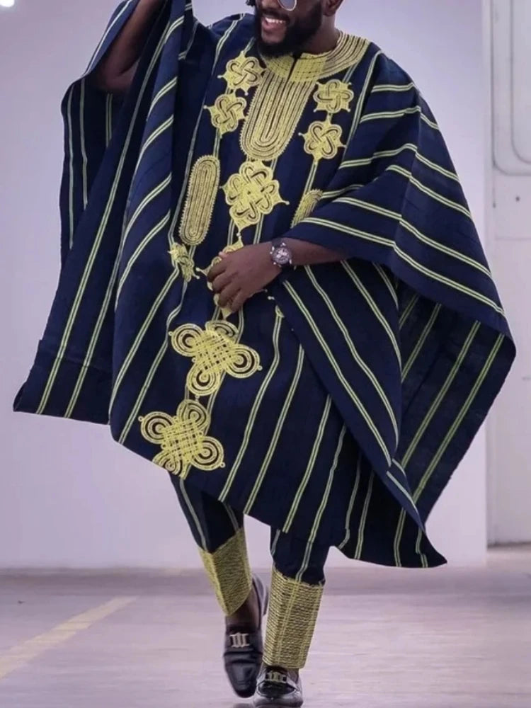 Men's African Traditional Clothing: Bazin Rich Original Heat Pressed White Clothing, Three-piece Suit, Suitable for Wedding Part