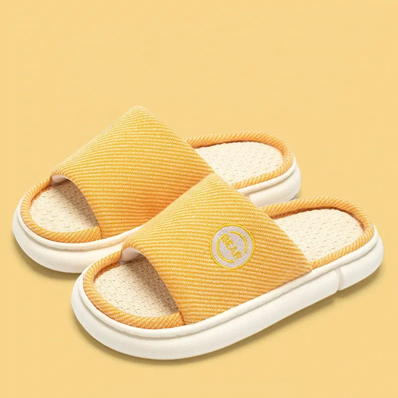 Couples Home Linen Slippers Women Indoor Soft Comfortable Bedroom Slides Men Leisure Non Slip House Shoes Platform Cotton Flats