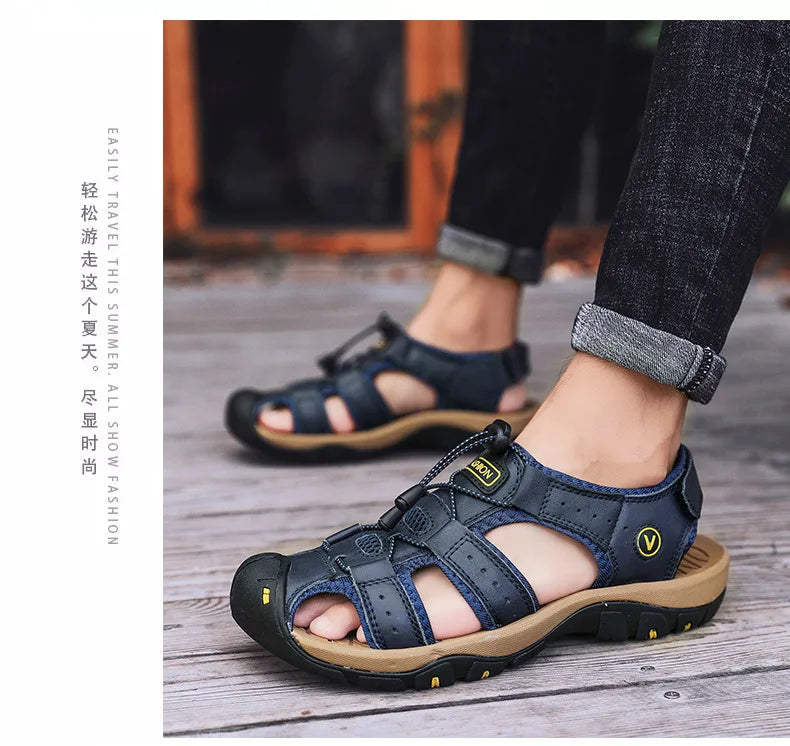 2026 Men Sandals Genuine Leather Mens Casual Shoes Outdoor Men Leather Sandals for Men Beach Shoes Roman mens Shoes