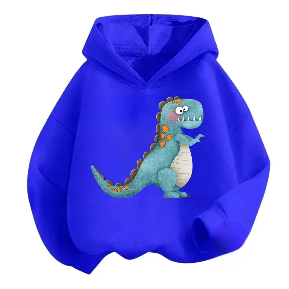 New Cartoon Dinosaur Print Children's Hooded Sweatshirt Boy Girl Autumn Winter Daily Outdoor Casual Wear Loose Warm Sportswear BAZAARHUBO