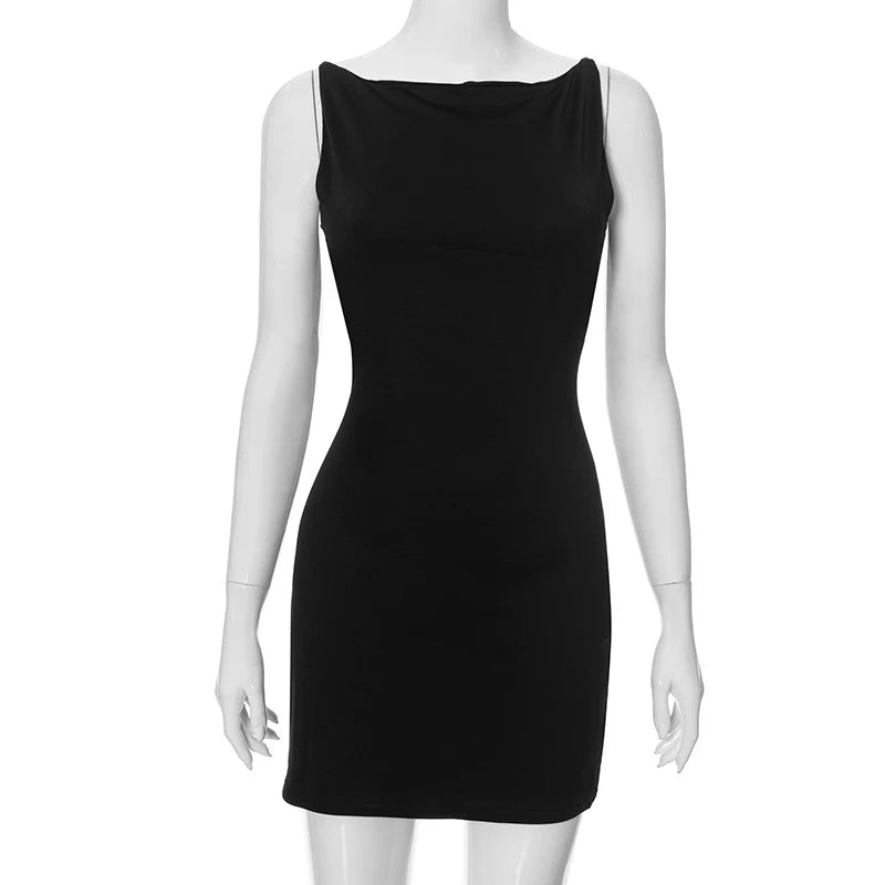 2025 European and American women's summer new style solid color sleeveless simple vest tight and sexy hip hugging dress