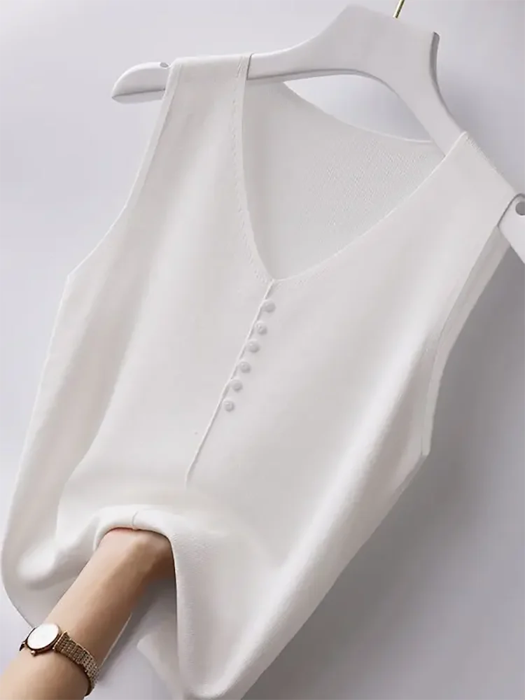 Knitted Vests Women Top V-neck Solid Tank Blusas Mujer De Moda 2026 Summer New Fashion Female Sleeveless Casual Thin Tops