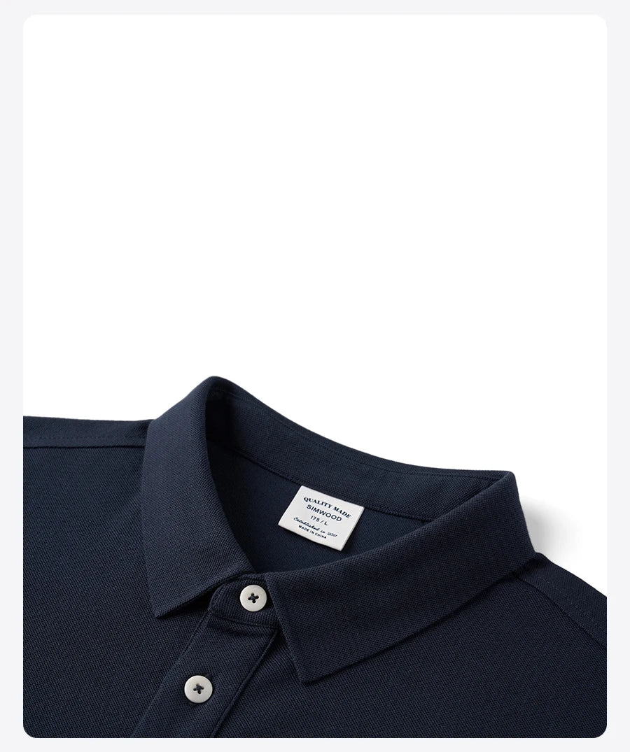 SIMWOOD 2026 Summer New 230gsm Sorona Cotton Pique Polo Shirt Men Regular Fit Short Sleeve Breathable Smart Casual Golf T-Shirt