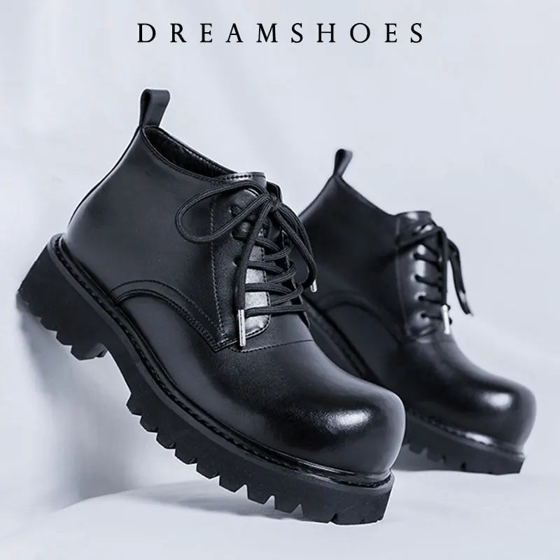 New Retro Dress British Style Head Derby Platform Business Inner Height Increase Commuter Casual Men's Leather Shoes