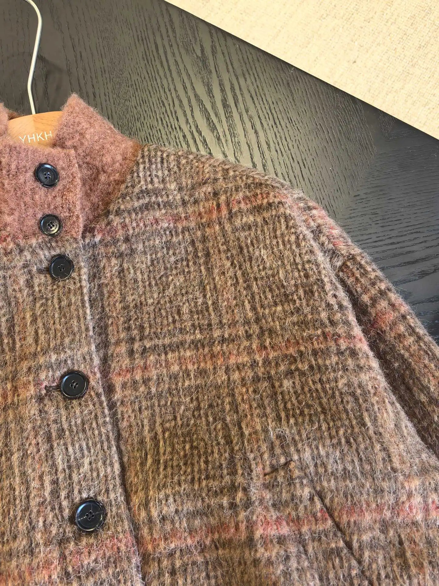 26 Spring New Arrival Women's Vintage Plaid Wool Blend Stand Collar Jacket