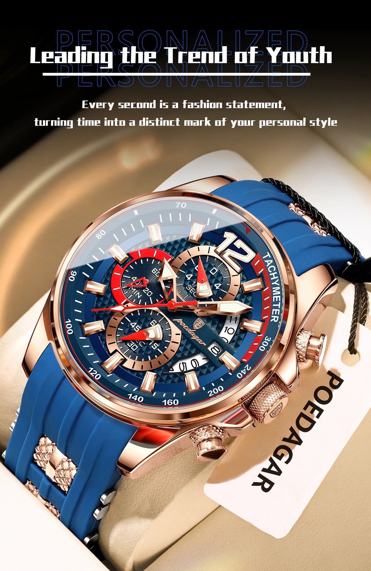 POEDAGAR Luxury Watch For Men Date Chronograph Luminous Waterproof Silicone Male Watch Fashion Sports Quartz Men's Watches Reloj