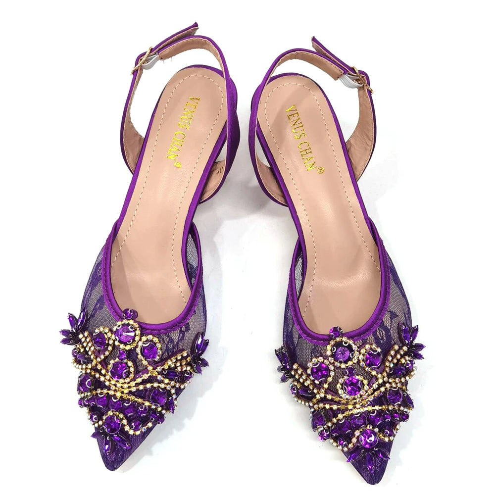African Fachion Evening Shoes And Matching Bags Italian Design Ladies Diamond Bag High-Heeled Pointed Toe Women's Shoes