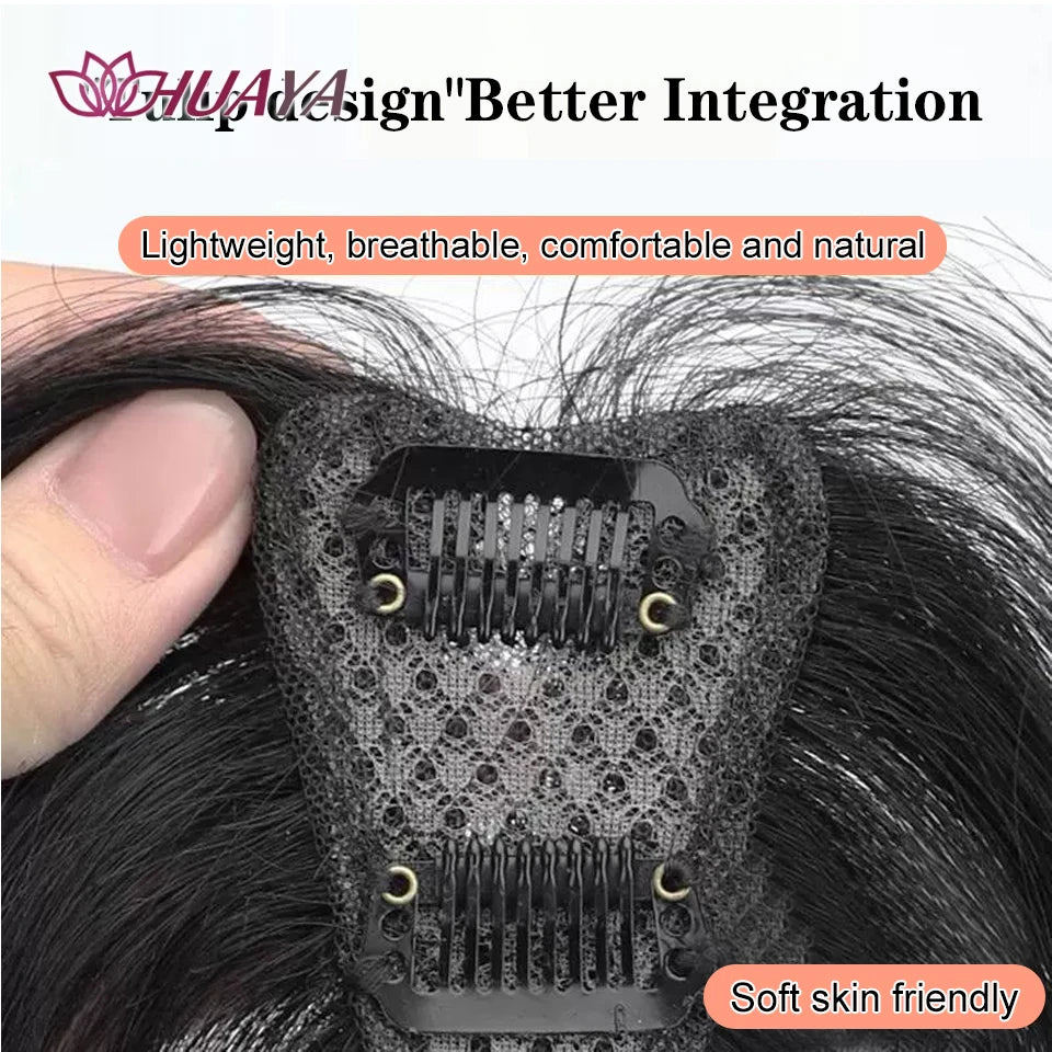 Invisible Middle-part Bangs For Girl Synthetic Hair Topper Clips on Fringe Hairpiece With Two Sides Temple Natural Fake Bangs
