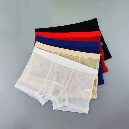 Transparent Mesh Plus Size Boxers Underwears Men Perspective Bulge Pouch Shorts Low Waist Male Panties Lingerie Intimates