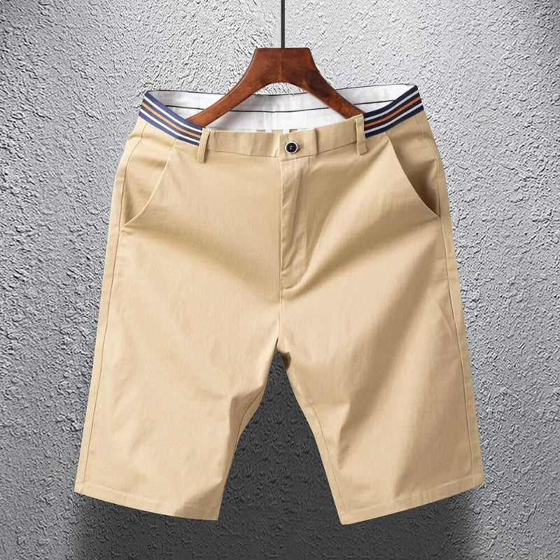 Mens Summer Casual Shorts Solid Color Business Casual Elastic Five Quarter Pants Cotton Breathable Workwear Shorts Men Clothing
