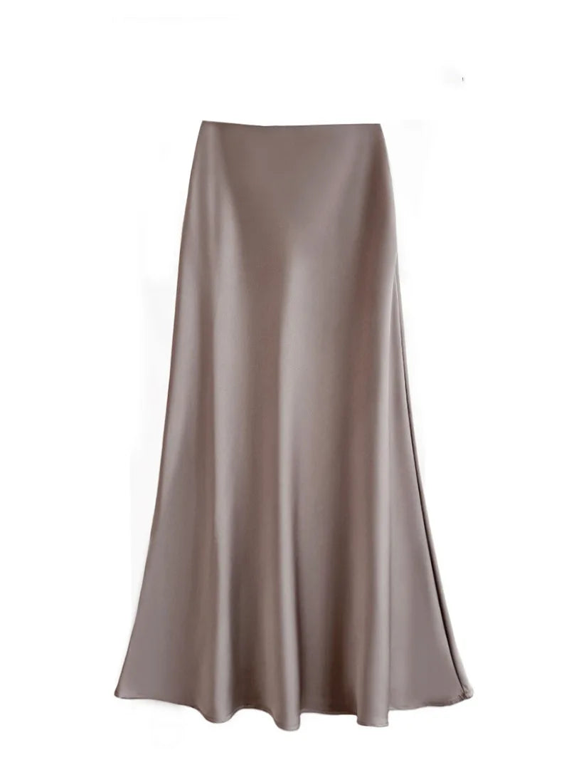 French Style Chic Women's Acetic Acid Satin Flowy High Waist Hip Hugging Skirt for Spring/Summer Fishing Tail Skirt A-line Skirt