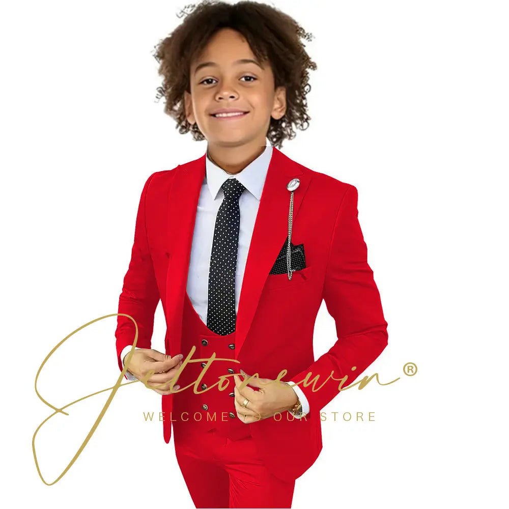 Boys Suit Peak Lapel 3 Pieces Jacket Vest Pants Black Formal Tuxedo Child Blazer Party Dress Wedding Set conjuntos de blazer