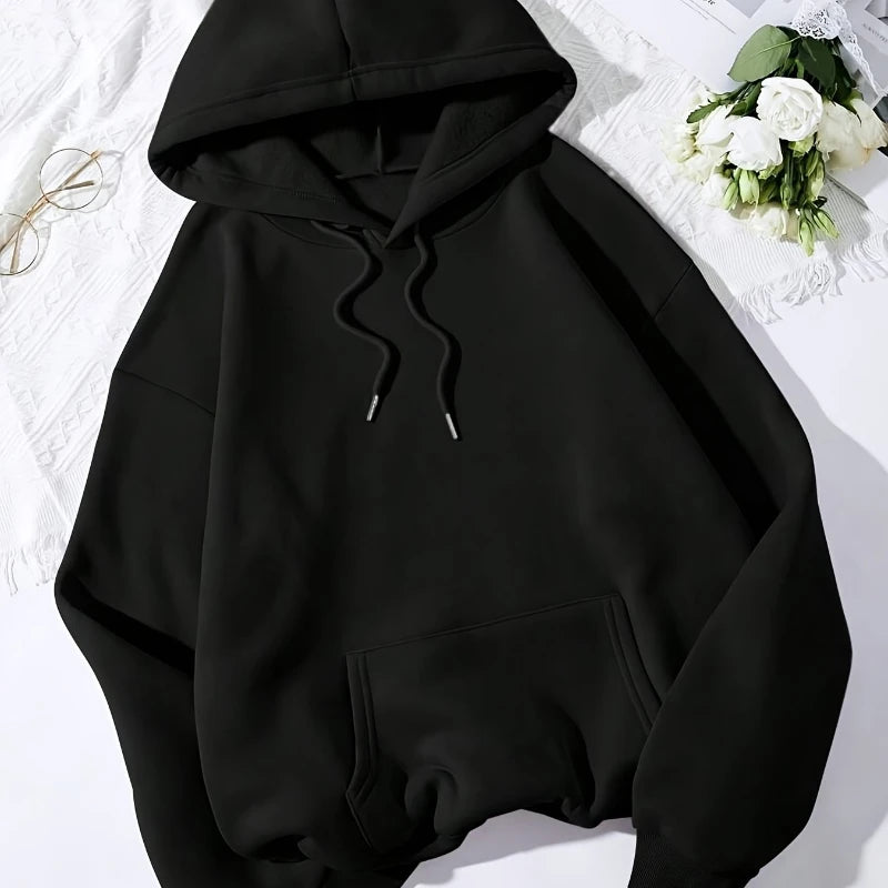 Casual Street Sweatshirt, Women's Solid Color Pullover Hoodie, Sport Style, Adjustable Drawstring Hood and Kangaroo Pocket