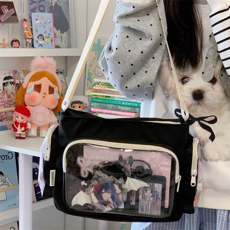 Trendy Transparent Simple Crossbody Bag for Girls Large Capacity School Shoulder Bag Comfortable and Versatile Texture Ita Bag