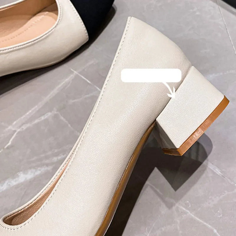 Woman Elegant Square Toe 3cm High High Heels Cute Beige Shallow Mouth Heel Female Shoes Barefoot Color Blocking Birken Shoes