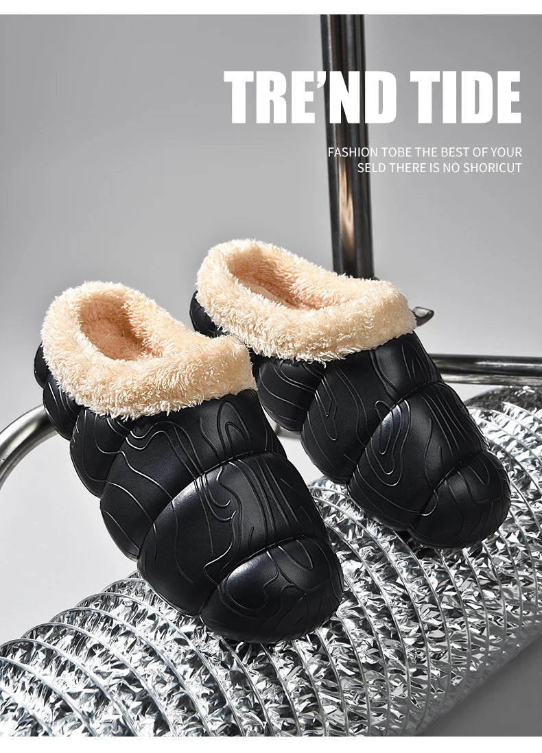 STRONGSHEN Men Women Warm Slippers EVA Slip on Shoes Walking Shoes Winter Fur Half Slipper Soft Household Sandals Zapatos Hombre