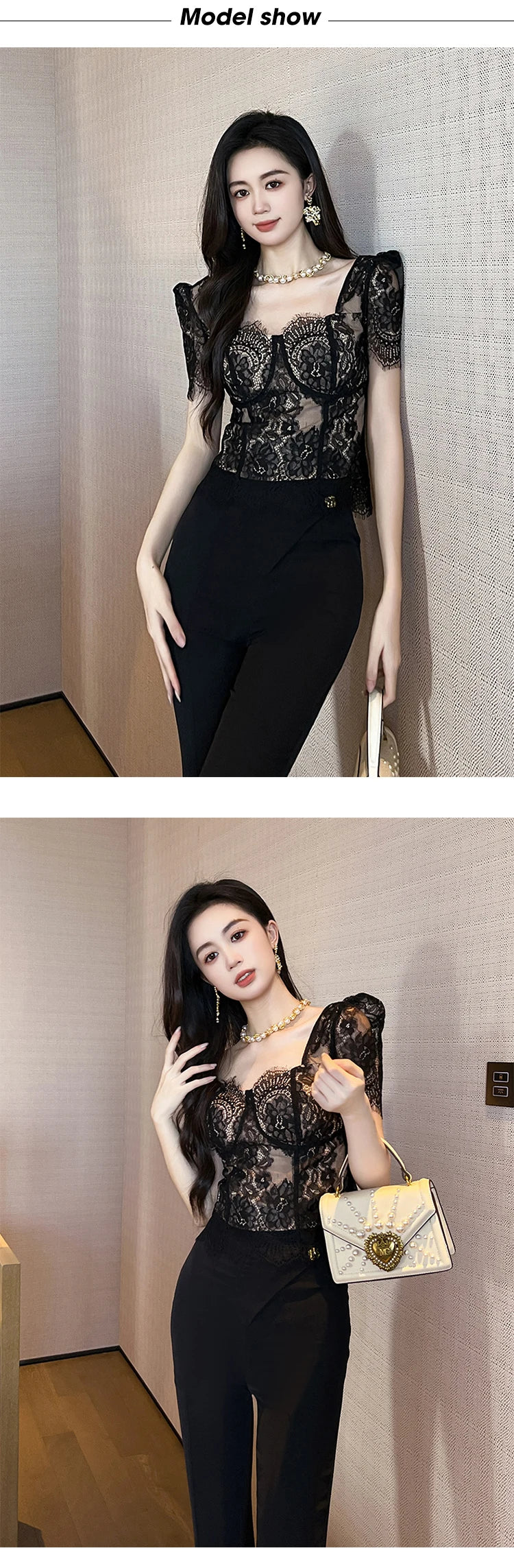 French Fashion Elegant Black Blouse Hook Floral See Through Women Tops Outfits Sheer Lace Sexy T-Shirts Tees Party Sweet Clothes