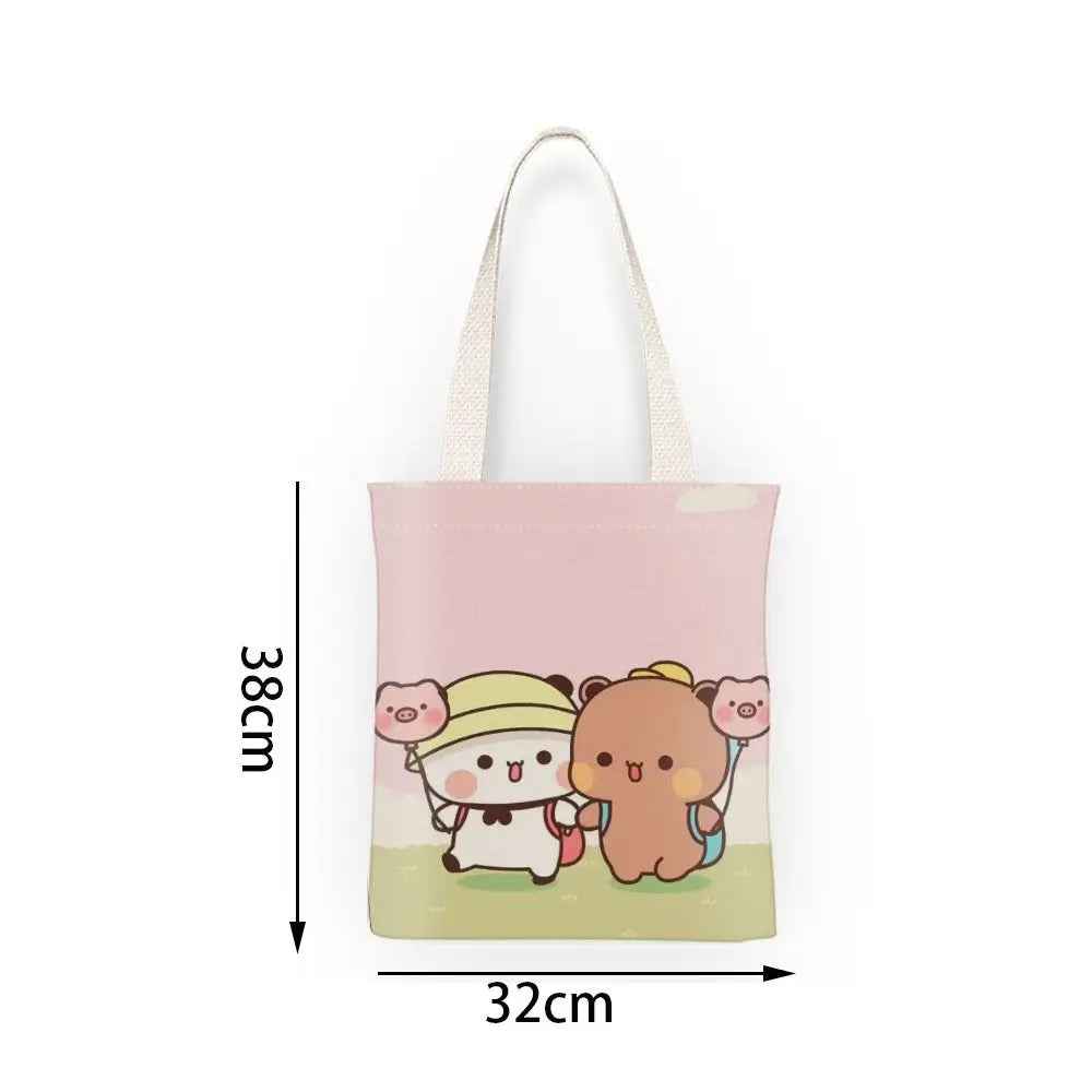 New Large Capacity Cute Tote Bag Bubu Dudu Panda Bear Niche Couple Handbag Class File Bag Portable Cartoon Canvas Bags