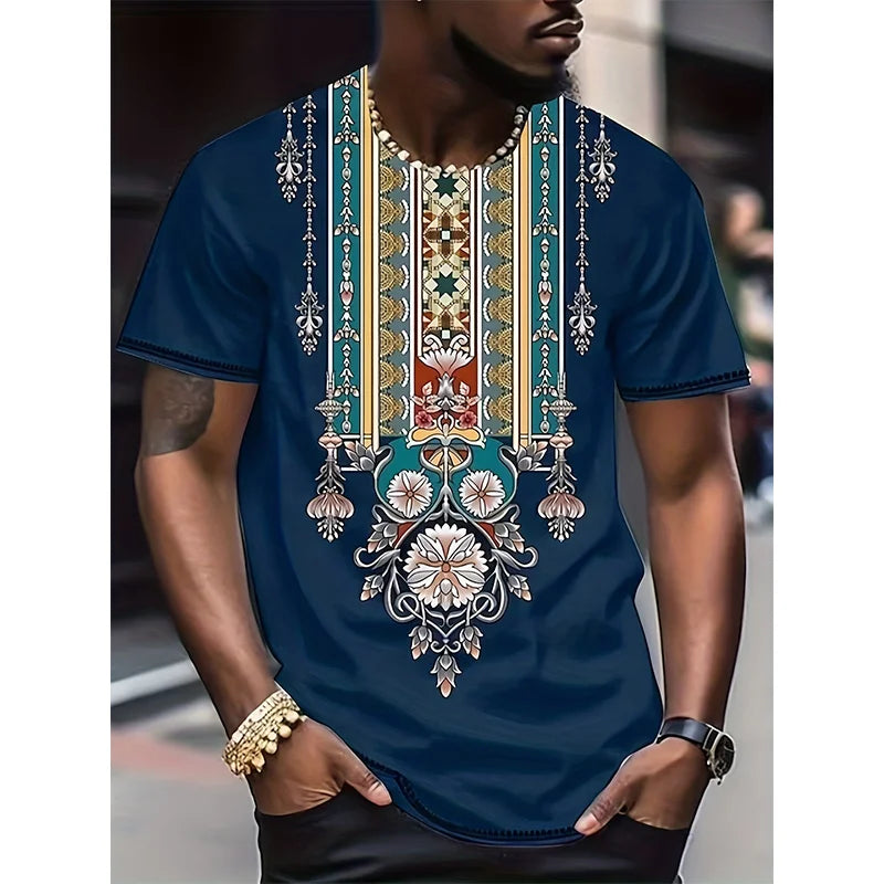 African Ethnic Pattern T-Shirt For Men Tribal Dashiki 3D Printed Tees Summer Casual Short Sleeve Loose T Shirts Round Neck Tops