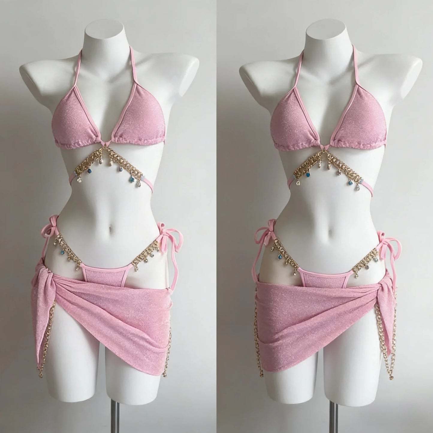 Fashion Women Halter Neck 3 Piece Bikini Set Removable Padding Adjustable Straps Elegant Summer Beach Outfit Swimwear 2026 New