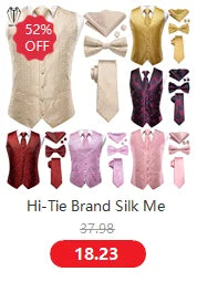 Hi-Tie Silk Adult Men's suspenders Set Leather Metal 6 Clips Braces Gold Brown Floral Vintage Men Fashion Wedding Suspenders Men BAZAARHUBO