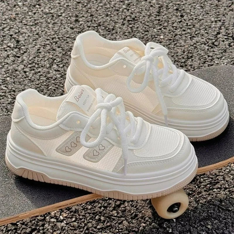 2025 New Summer Women's Fashion Sneakers Small White Casual Breathable Mesh Rubber Surface Vulcanized Shoes Zapatos De Mujer